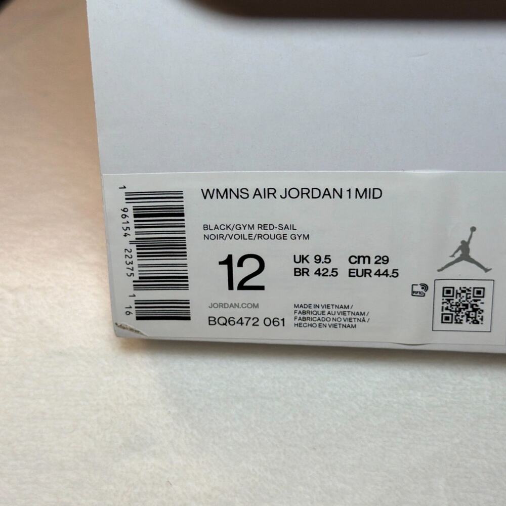 Air Jordan 1 Mid “Black Sail Gym Red” – BQ6472-061 | 12W/10.5M - Picture 9 of 10